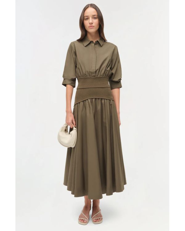 OVIE KNIT COTTON MIDI SKIRT FERN