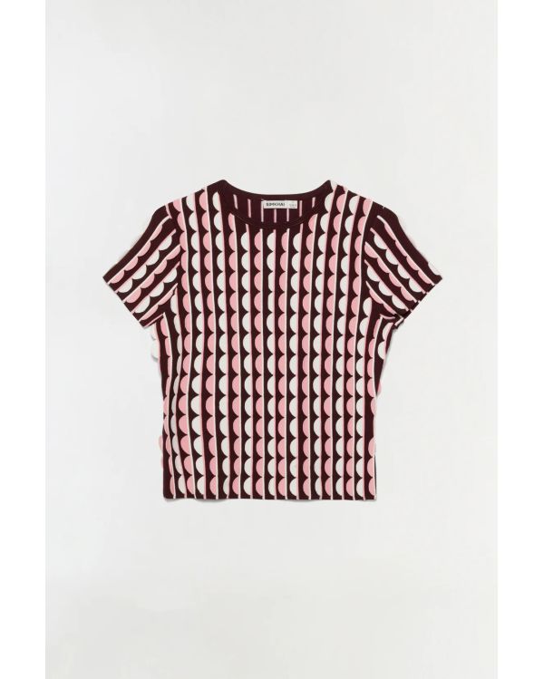 HAUT KENDRA MAILLE FESTONNÉE ROSE POUDRÉ