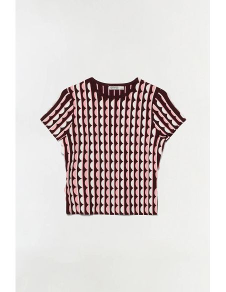 HAUT KENDRA MAILLE FESTONNÉE ROSE POUDRÉ