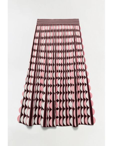 JUPE MIDI MICAH MAILLE FESTONNÉE ROSE POUDRÉ