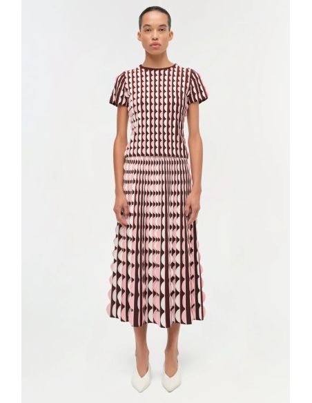JUPE MIDI MICAH MAILLE FESTONNÉE ROSE POUDRÉ