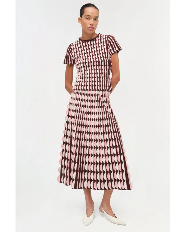 JUPE MIDI MICAH MAILLE FESTONNÉE ROSE POUDRÉ