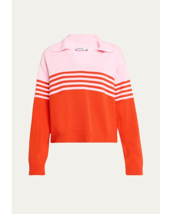 JULES KNIT POLO SWEATER LOBSTER STRIPE