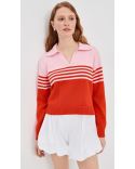JULES KNIT POLO SWEATER LOBSTER STRIPE