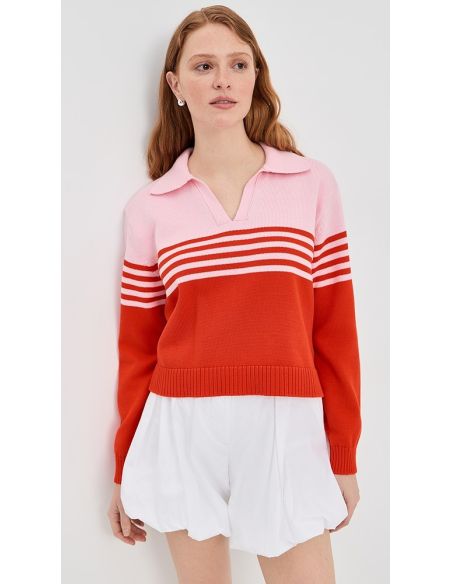 PULL POLO JULES MAILLE RAYURES HOMARD / ROUGE