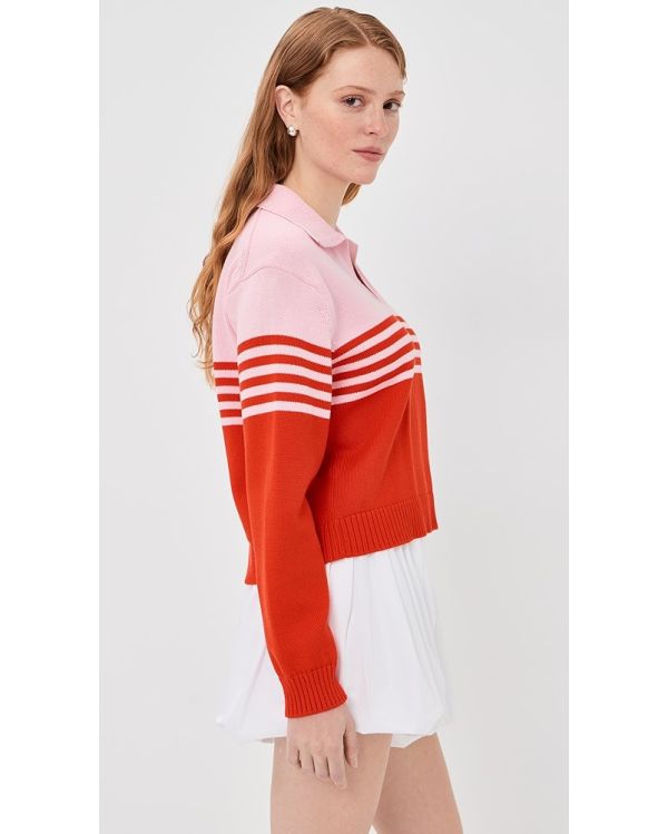 JULES KNIT POLO SWEATER LOBSTER STRIPE