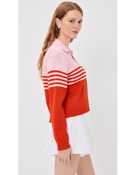 PULL POLO JULES MAILLE RAYURES HOMARD / ROUGE