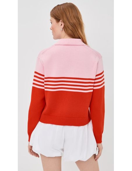 PULL POLO JULES MAILLE RAYURES HOMARD / ROUGE
