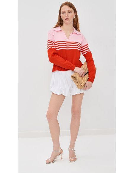 PULL POLO JULES MAILLE RAYURES HOMARD / ROUGE