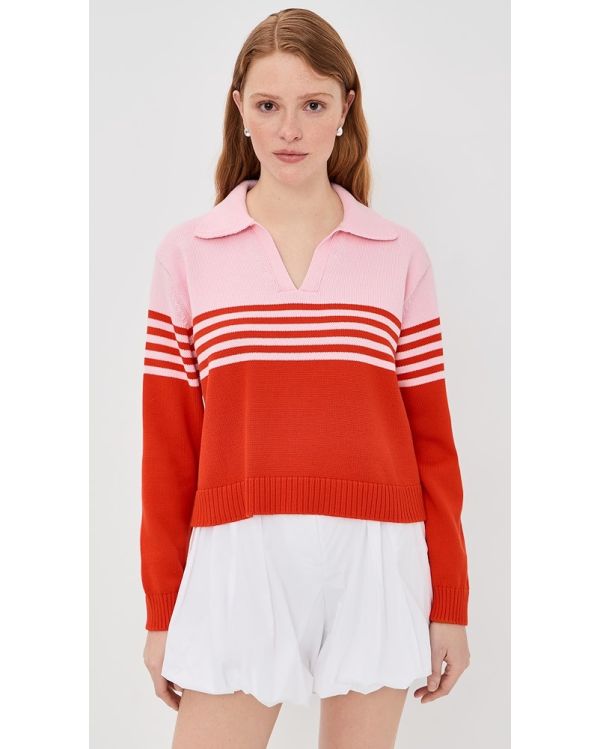 JULES KNIT POLO SWEATER LOBSTER STRIPE 2