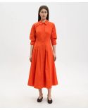 ROBE MI-LONGUE JAZZ COTON PLIS CREUX ROUGE HOMARD