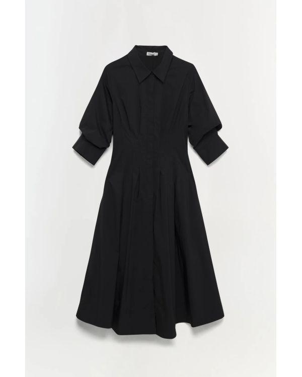 ROBE MI-LONGUE JAZZ COTON PLIS CREUX NOIR