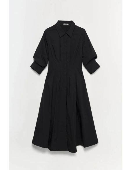 JAZZ COTTON PINTUCK MIDI DRESS BLACK