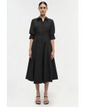 JAZZ COTTON PINTUCK MIDI DRESS BLACK