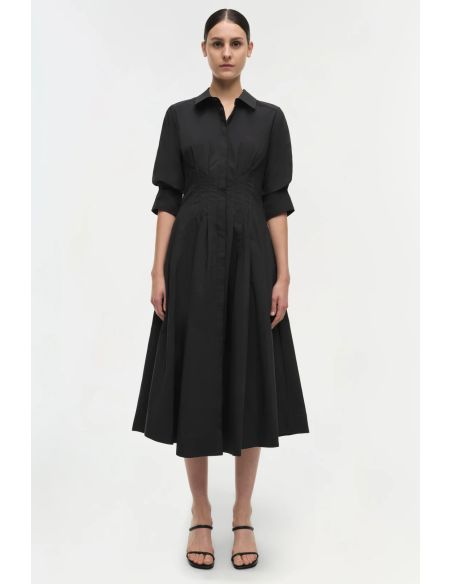 ROBE MI-LONGUE JAZZ COTON PLIS CREUX NOIR