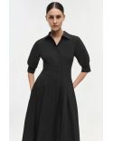 ROBE MI-LONGUE JAZZ COTON PLIS CREUX NOIR