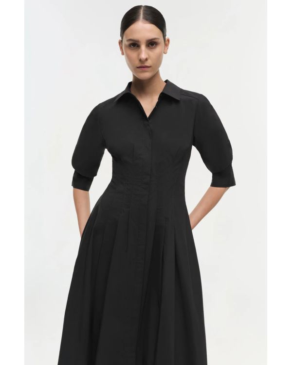 ROBE MI-LONGUE JAZZ COTON PLIS CREUX NOIR