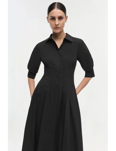 ROBE MI-LONGUE JAZZ COTON PLIS CREUX NOIR