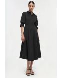 JAZZ COTTON PINTUCK MIDI DRESS BLACK