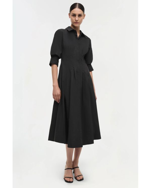 ROBE MI-LONGUE JAZZ COTON PLIS CREUX NOIR