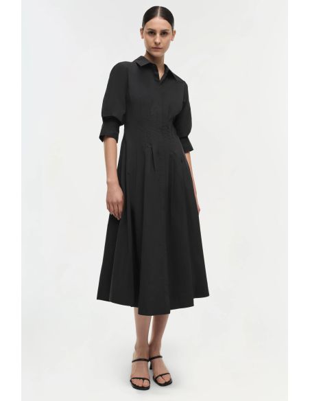 ROBE MI-LONGUE JAZZ COTON PLIS CREUX NOIR