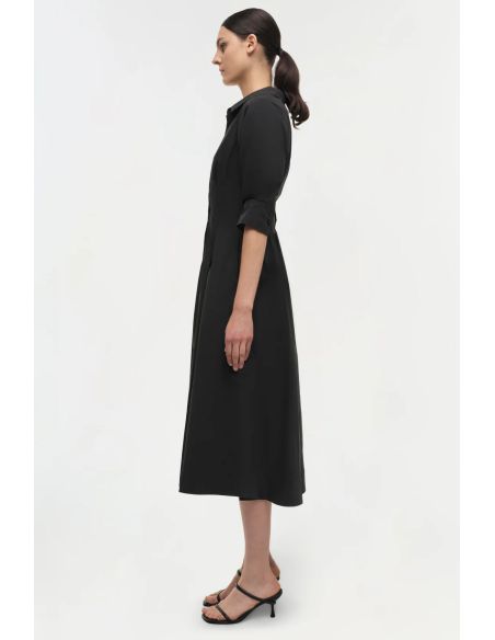 JAZZ COTTON PINTUCK MIDI DRESS BLACK