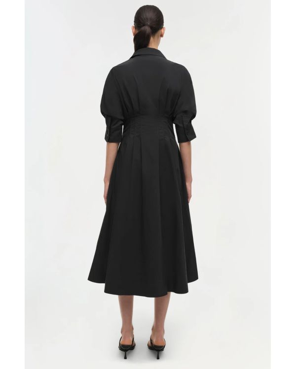 ROBE MI-LONGUE JAZZ COTON PLIS CREUX NOIR