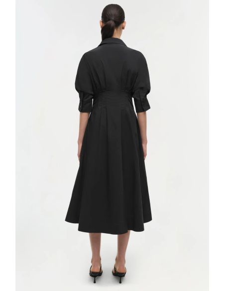 ROBE MI-LONGUE JAZZ COTON PLIS CREUX NOIR