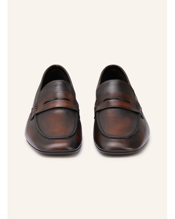 DARK BROWN / BLACK LEATHER LOAFER