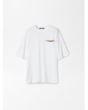 THE BEIGE KNITTED PATCH WHITE BEACH TSHIRT