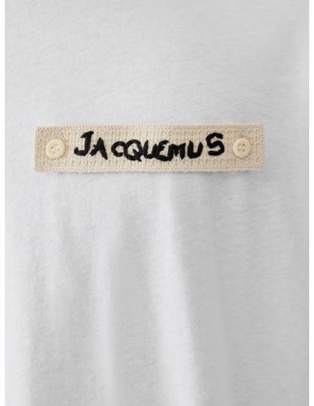 THE BEIGE KNITTED PATCH WHITE BEACH TSHIRT
