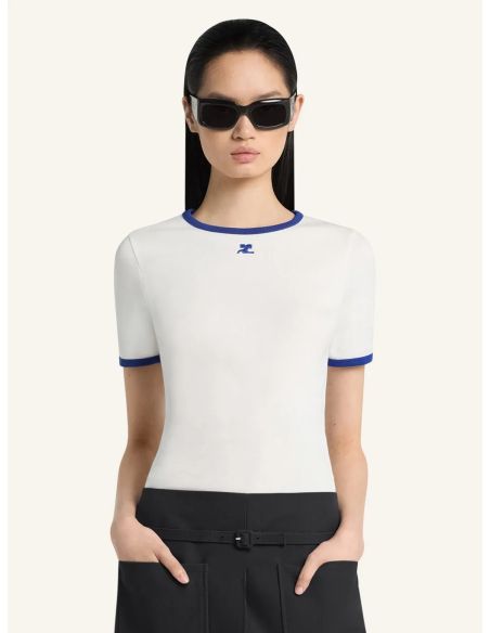 TSHIRT CONSTRASTE SIGNATURE BLANC HÉRITAGE / BLEU MINÉRAL