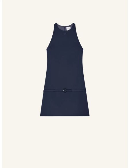 A-LINE BELTED TWILL MINI DRESS NAVY