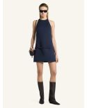 MINI-ROBE TRAPÈZE EN SERGÉ CEINTURE BLEU MARINE