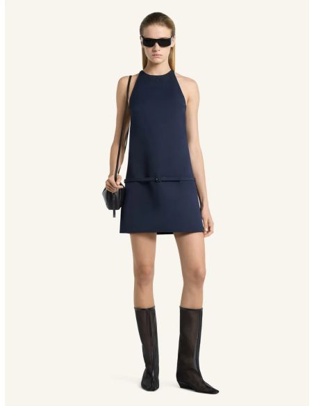A-LINE BELTED TWILL MINI DRESS NAVY