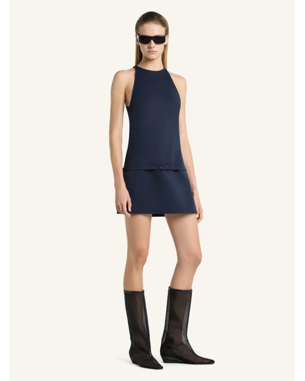 A-LINE BELTED TWILL MINI DRESS NAVY