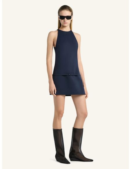 MINI-ROBE TRAPÈZE EN SERGÉ CEINTURE BLEU MARINE