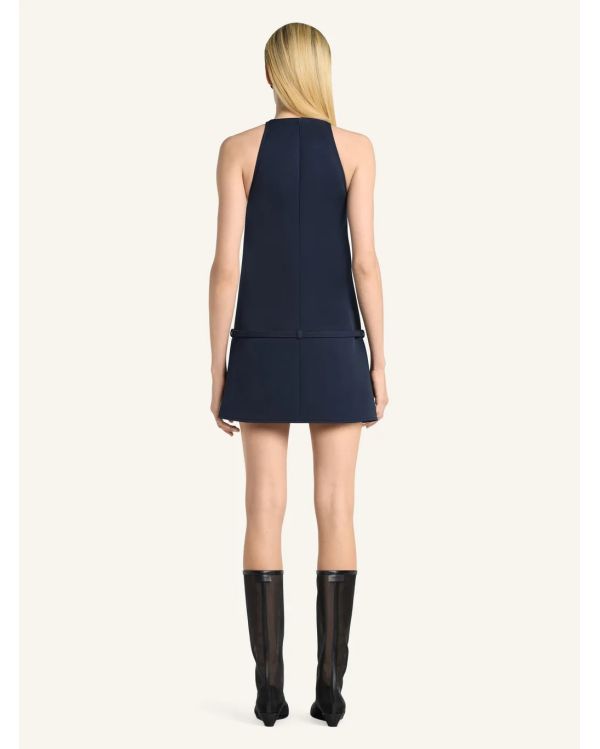 MINI-ROBE TRAPÈZE EN SERGÉ CEINTURE BLEU MARINE
