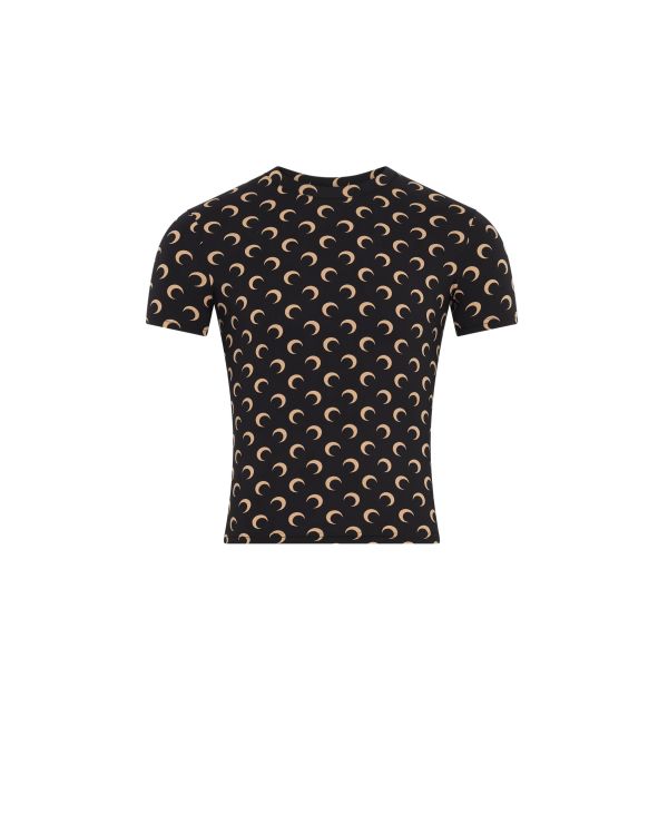 TOP COL ROND MANCHES COURTES JERSEY IMPRIMÉ LUNE NOIR / LUNE BEIGE