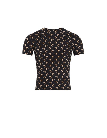 MOON PRINTED JERSEY CREW NECK TOP BLACK / MOON BEIGE