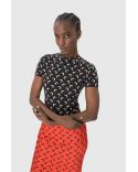 TOP COL ROND MANCHES COURTES JERSEY IMPRIMÉ LUNE NOIR / LUNE BEIGE