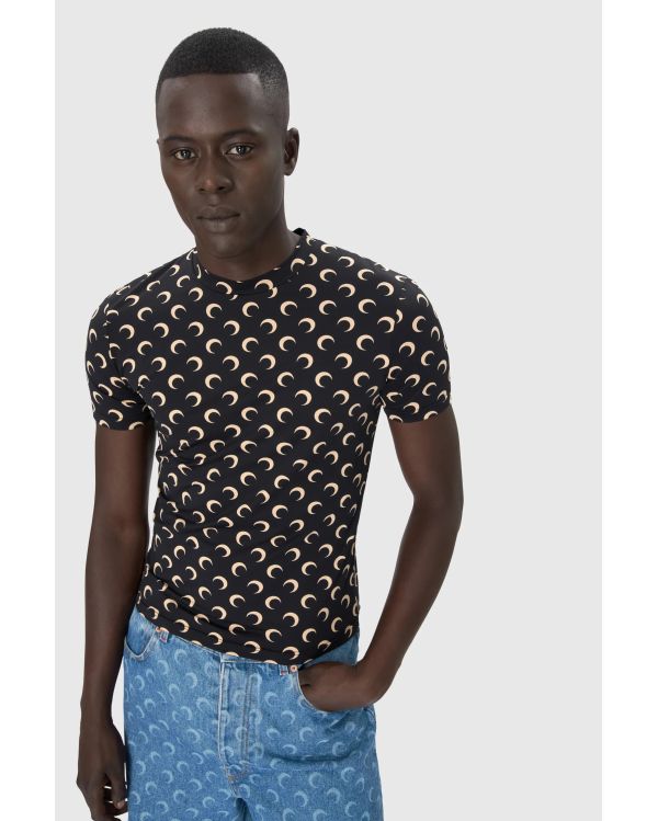 TOP COL ROND MANCHES COURTES JERSEY IMPRIMÉ LUNE NOIR / LUNE BEIGE