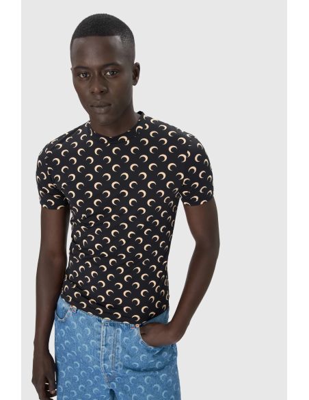 TOP COL ROND MANCHES COURTES JERSEY IMPRIMÉ LUNE NOIR / LUNE BEIGE