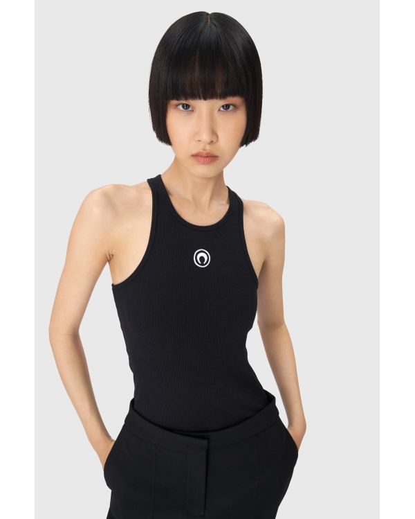 MOON LOGO RIBBED JERSEY TANK TOP BLACK
