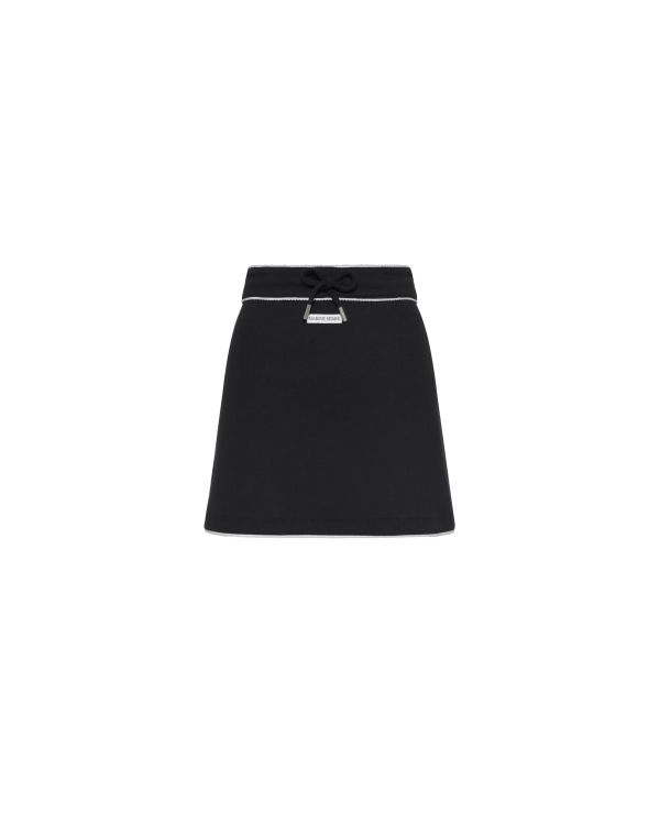 LIGHT RIBBED JERSEY DRAWSTRING-WAIST MINI SKIRT BLACK