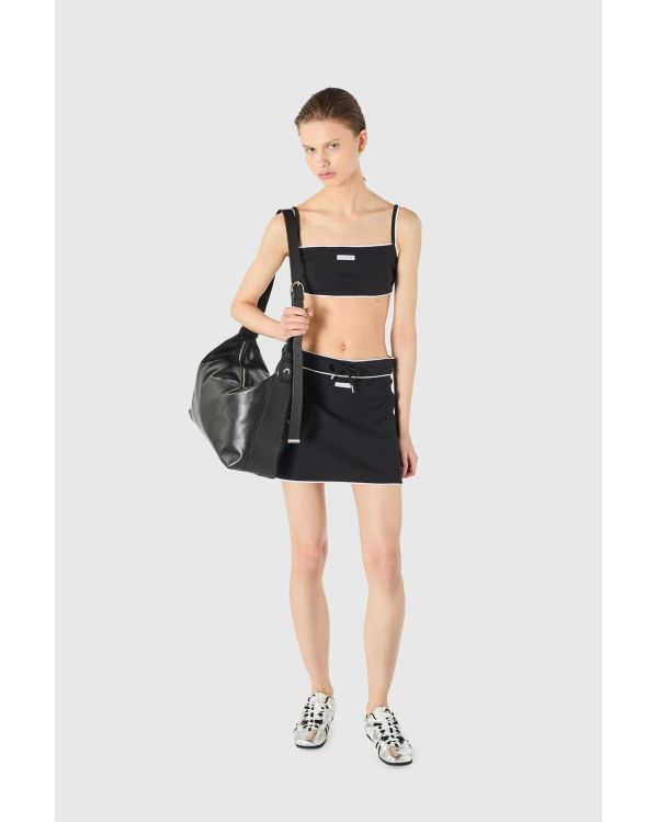 MINI-JUPE JERSEY LÉGER CÔTELÉ TAILLE À CORDON NOIR