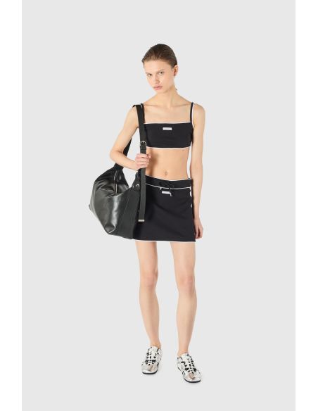 MINI-JUPE JERSEY LÉGER CÔTELÉ TAILLE À CORDON NOIR