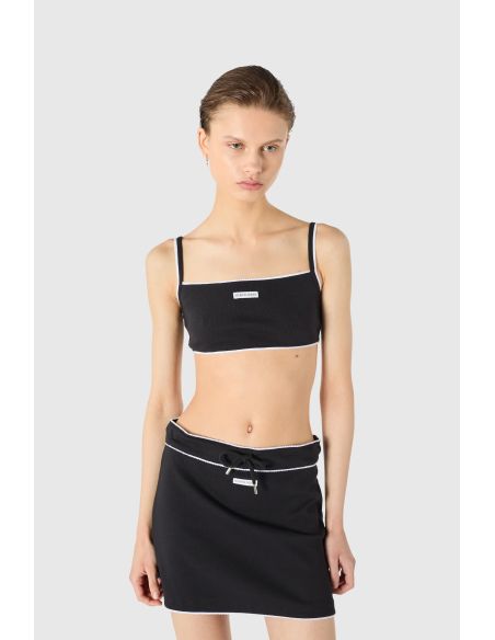 MINI-JUPE JERSEY LÉGER CÔTELÉ TAILLE À CORDON NOIR