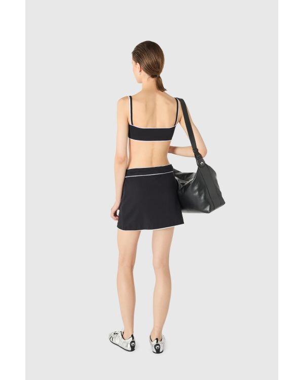 MINI-JUPE JERSEY LÉGER CÔTELÉ TAILLE À CORDON NOIR