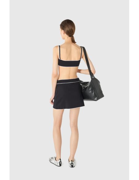LIGHT RIBBED JERSEY DRAWSTRING-WAIST MINI SKIRT BLACK
